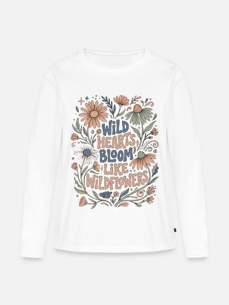 Wild Hearts Wildblumen Spruch - Frauen Premium Bio Langarmshirt - Weiß
