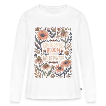 Les grands-mères s’épanouissent comme des fleurs sauvages - T-shirt manches longues Premium bio Femme - blanc - Devant - Julia (174cm)