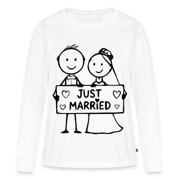 Wedding couple cartoon just married black - Women's Premium Organic Long Sleeve Shirt - white - Front - Julia (174cm)