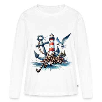 Moin Möwe Leuchtturm - Frauen Premium Bio Langarmshirt - Weiß - Vorne - Julia (174cm)