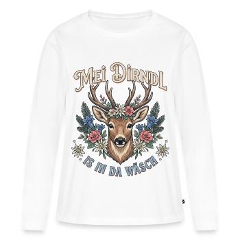 Mei Dirndl is in da Wäsch Trachten Ersatz Hirsch - Frauen Premium Bio Langarmshirt - Weiß - Vorne - Julia (174cm)