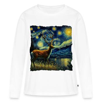 Cerf de Sika Nuit étoilée - T-shirt manches longues Premium bio Femme - blanc - Devant - Julia (174cm)