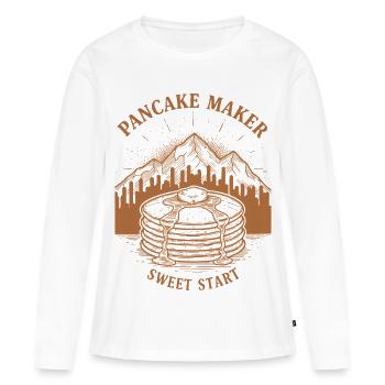 Petit-déjeuner Préparatrice de Crêpes Début Brunch Amusant - T-shirt manches longues Premium bio Femme - blanc - Devant - Julia (174cm)