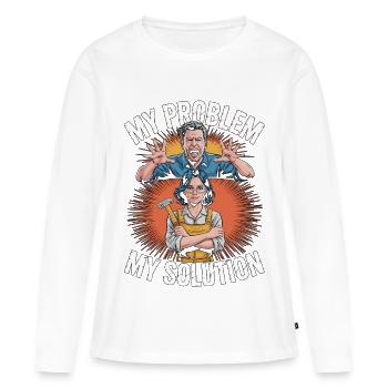 Ébéniste : mon problème, ma maman pictogramme, papa. - T-shirt manches longues Premium bio Femme - blanc - Devant - Julia (174cm)