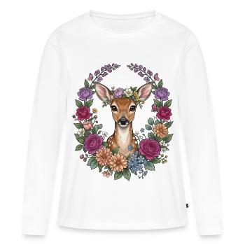 Deer Fawn Flowers Folk Festival Traditional Costumes Replacement Women - Women's Premium Organic Long Sleeve Shirt - white - Front - Julia (174cm)