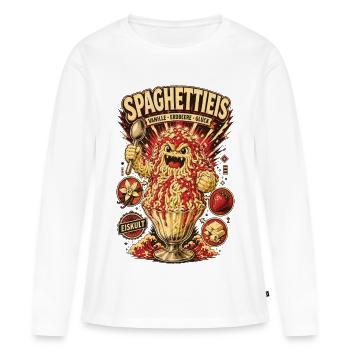 Spaghettieis Vanille Erdbeere Glück Shirt - Frauen Premium Bio Langarmshirt - Weiß - Vorne - Julia (174cm)