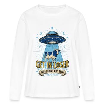 Funny Meme Get In Loser Were Doing Butt - Women's Premium Organic Long Sleeve Shirt - white - Front - Julia (174cm)