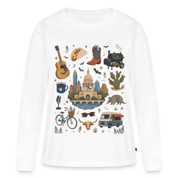 Austin | Live-Musik, Tacos & Texasgefühl - Frauen Premium Bio Langarmshirt - Weiß - Vorne - Julia (174cm)