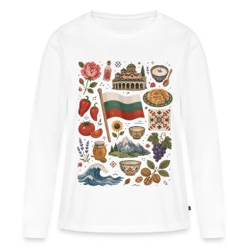 Bulgarie | Montagnes, roses et amour de la maison - T-shirt manches longues Premium bio Femme - blanc - Devant - Julia (174cm)