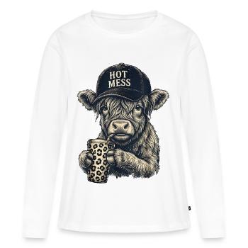 Hot Mess Kuh mit Leopardenbecher - Frauen Premium Bio Langarmshirt - Weiß - Vorne - Julia (174cm)