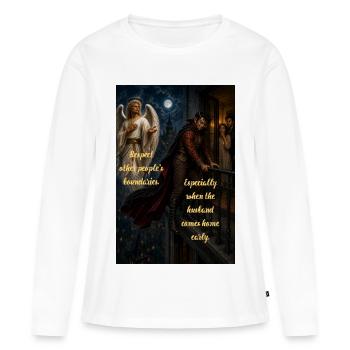 Respecter les limites – Mari revenu plus tôt – EN - T-shirt manches longues Premium bio Femme - blanc - Devant - Julia (174cm)