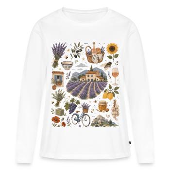 Provence | Lavendel, Genuss & Südfrankreich - Frauen Premium Bio Langarmshirt - Weiß - Vorne - Julia (174cm)