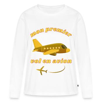 Mon premier vol en avion - T-shirt manches longues Premium bio Femme - blanc - Devant - Julia (174cm)