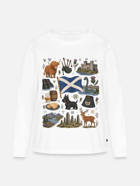 Schottland | Highlands, Kilt & Whisky - Frauen Premium Bio Langarmshirt - Weiß