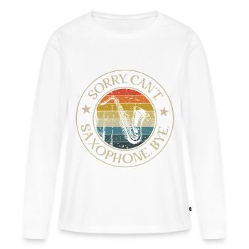 Saxophoniste - Je ne peux pas, j’ai un saxophone - T-shirt manches longues Premium bio Femme - blanc - Devant - Julia (174cm)
