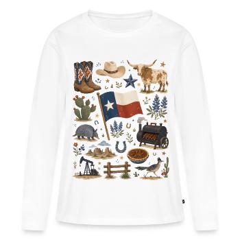 Texas | Cow-boy, BBQ et Far West - T-shirt manches longues Premium bio Femme - blanc - Devant - Julia (174cm)