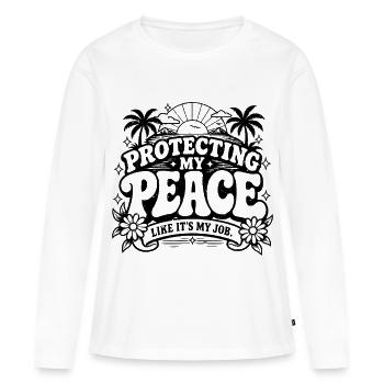 Protège ma paix - T-shirt manches longues Premium bio Femme - blanc - Devant - Julia (174cm)