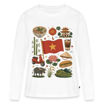 Amour pour voyager au Vietnam | Rizières et culture - T-shirt manches longues Premium bio Femme - blanc - Devant - Julia (174cm)