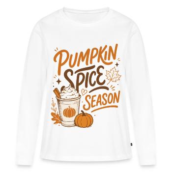 Saison des épices à la citrouille - Saison d’automne - T-shirt manches longues Premium bio Femme - blanc - Devant - Julia (174cm)