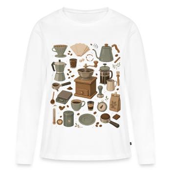 Coffee Love | Barista & Filtre à main - T-shirt manches longues Premium bio Femme - blanc - Devant - Julia (174cm)