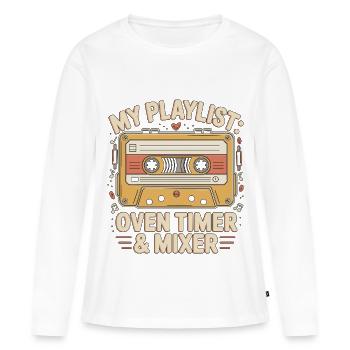 Chef pâtissier Ma playlist Minuteur de four Artiste pâtissier - T-shirt manches longues Premium bio Femme - blanc - Devant - Julia (174cm)