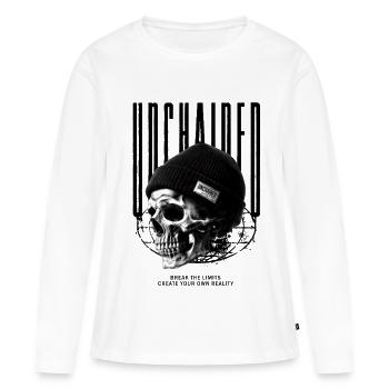 Crâne en bonnet déchaîné - T-shirt manches longues Premium bio Femme - blanc - Devant - Julia (174cm)