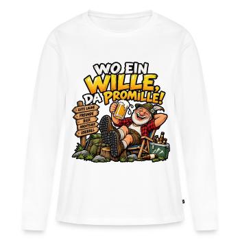 Wo ein Wille, da Promille! - Frauen Premium Bio Langarmshirt - Weiß - Vorne - Julia (174cm)