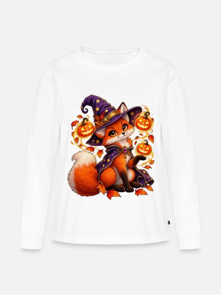 Kleiner Magischer Fuchs zu Halloween - Frauen Premium Bio Langarmshirt - Weiß