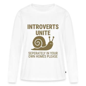 Les introvertis s’unissent ! Séparément dans les maisons personnelles s’il vous plaît - T-shirt manches longues Premium bio Femme - blanc - Devant - Julia (174cm)