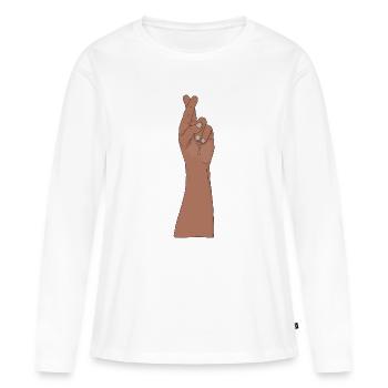 On croise les doigts, Vintage Bonne chance Espoir - T-shirt manches longues Premium bio Femme - blanc - Devant - Julia (174cm)