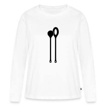 Cuillère en bois - T-shirt manches longues Premium bio Femme - blanc - Devant - Julia (174cm)