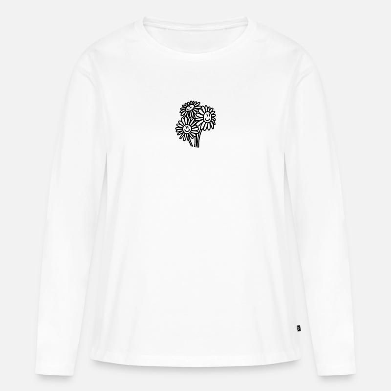 Glückliche Blumen - Frauen Premium Bio Langarmshirt - Weiß