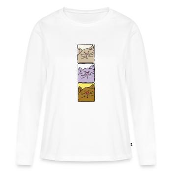 Chat triple coloré - T-shirt manches longues Premium bio Femme - blanc - Devant - Julia (174cm)