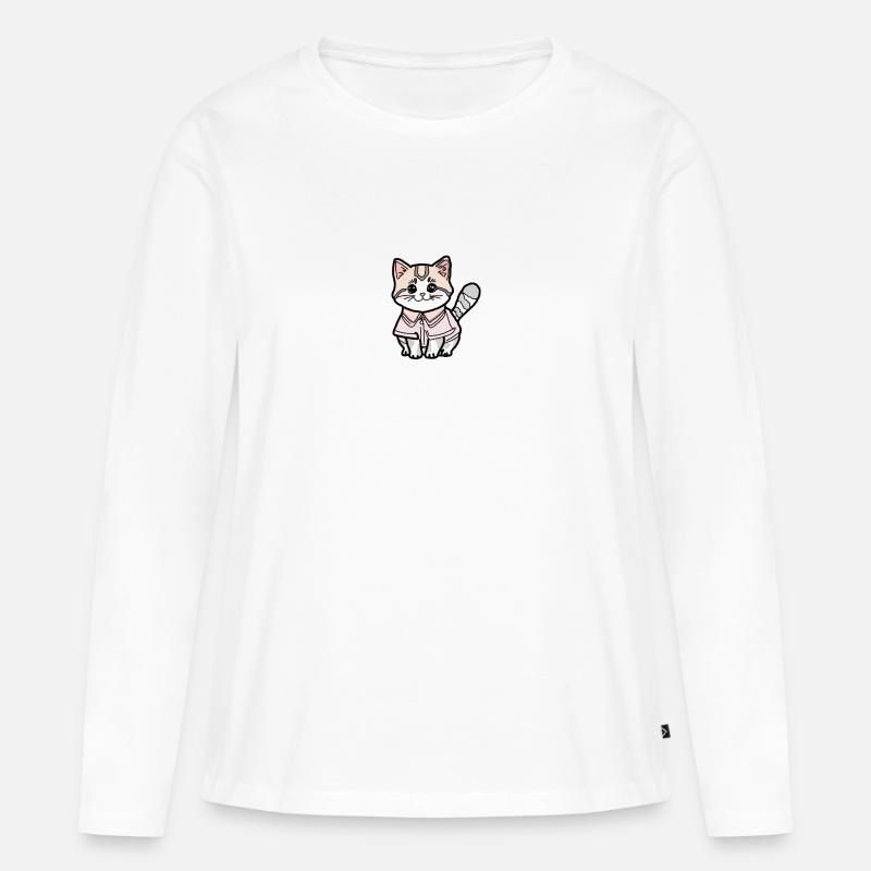 Katze mit Pulli - Frauen Premium Bio Langarmshirt - Weiß