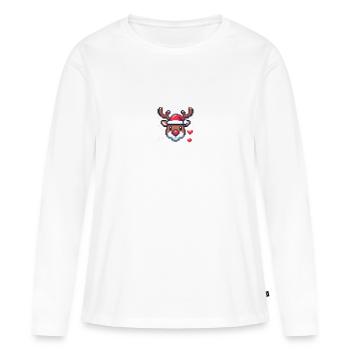 8 bits tête de renne de Noël - T-shirt manches longues Premium bio Femme - blanc - Devant - Julia (174cm)
