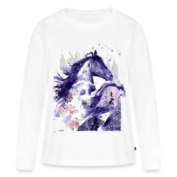 Équitation - Équitation - École d’équitation - Aquarelle - T-shirt manches longues Premium bio Femme - blanc - Devant - Julia (174cm)