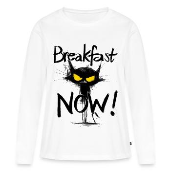 Grim Black Cat – Petit-déjeuner MAINTENANT ! - T-shirt manches longues Premium bio Femme - blanc - Devant - Julia (174cm)