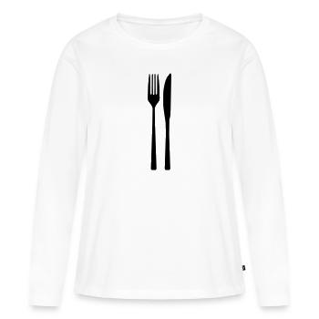 Couteau fourchette - fourchette cuillère - T-shirt manches longues Premium bio Femme - blanc - Devant - Julia (174cm)