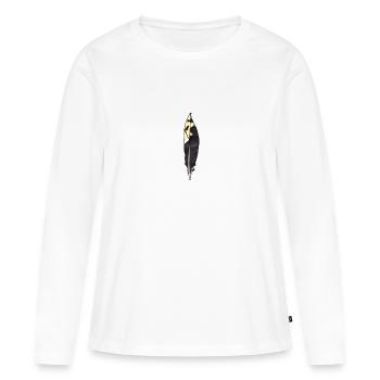 Small feather black hand-drawn (great spotted woodpecker) - Women's Premium Organic Long Sleeve Shirt - white - Front - Julia (174cm)