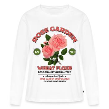 Rose Garden – Étiquette de farine vintage - T-shirt manches longues Premium bio Femme - blanc - Devant - Julia (174cm)
