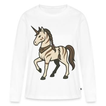 Licorne guerrière tribale avec tresses et marques - T-shirt manches longues Premium bio Femme - blanc - Devant - Julia (174cm)