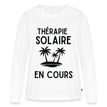 Therapie Solaire en Cours Palmier - T-shirt manches longues Premium bio Femme - blanc - Devant - Julia (174cm)