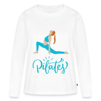 Pilates in Motion Blue Silhouette - Women's Premium Organic Long Sleeve Shirt - white - Front - Julia (174cm)