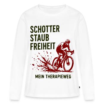 Schotter Staub Freiheit – Therapieweg - Frauen Premium Bio Langarmshirt - Weiß - Vorne - Julia (174cm)