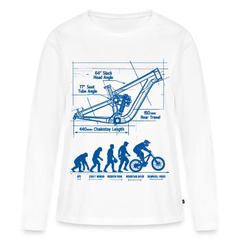 Plan de la MTB Evolution : châssis à suspension intégrale - T-shirt manches longues Premium bio Femme - blanc - Devant - Julia (174cm)