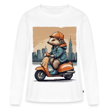 Süßer Igel auf Motorroller - Frauen Premium Bio Langarmshirt - Weiß - Vorne - Julia (174cm)