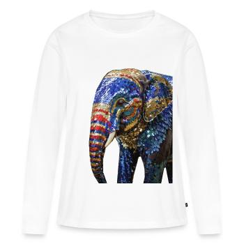 éléphant, paillettes, éléphant avec des paillettes, or, - T-shirt manches longues Premium bio Femme - blanc - Devant - Julia (174cm)