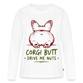 Chemise d’humour de fesses de corgi - T-shirt manches longues Premium bio Femme - blanc - Devant - Julia (174cm)