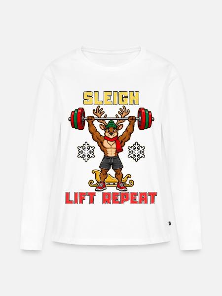 Sleigh Lift Repeat Christmas Reindeer - Frauen Premium Bio Langarmshirt - Weiß