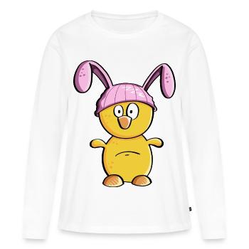 Petit poussin avec un chapeau de lapin de Pâques - Pâques - T-shirt manches longues Premium bio Femme - blanc - Devant - Julia (174cm)